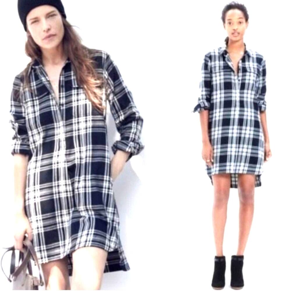 Madewell Navy Flannel Daywalk Shirtdress in Fairfax Plaid Size Medium